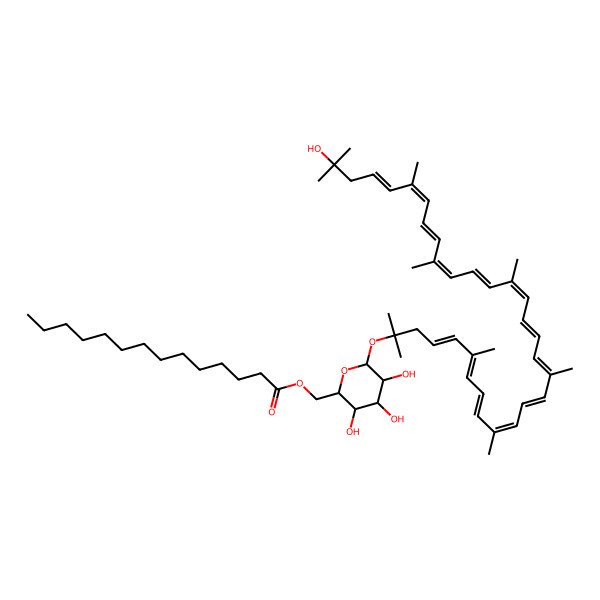 2D Structure of I'-(6"-0-myristyl-p-glucopyanosyloxy)-3,4,3', 4'-tetradehydro1,2,1',2'-tetrahydro-l-hydroxy-yl,yl-carotene