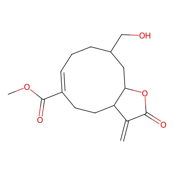 2D Structure of Methyl 10-(hydroxymethyl)-3-methylidene-2-oxo-3a,4,5,8,9,10,11,11a-octahydrocyclodeca[b]furan-6-carboxylate
