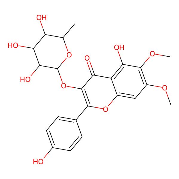 2D Structure of 5-hydroxy-2-(4-hydroxyphenyl)-6,7-dimethoxy-3-[(2S,3S,4R,5R,6S)-3,4,5-trihydroxy-6-methyloxan-2-yl]oxychromen-4-one