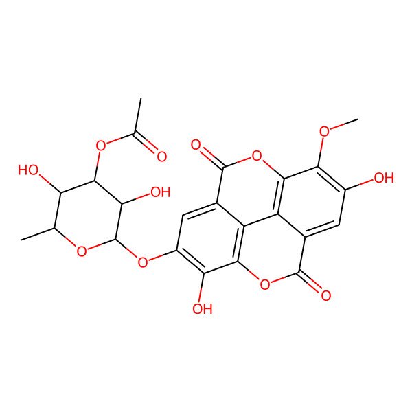 2D Structure of [(2S,3R,4R,5S,6S)-2-[(7,13-dihydroxy-14-methoxy-3,10-dioxo-2,9-dioxatetracyclo[6.6.2.04,16.011,15]hexadeca-1(15),4,6,8(16),11,13-hexaen-6-yl)oxy]-3,5-dihydroxy-6-methyloxan-4-yl] acetate