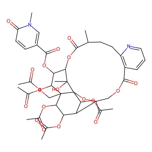 2D Structure of [(1S,3R,15S,18S,19R,20R,21R,22S,23R,24R,25R,26S)-20,22,23,25-tetraacetyloxy-21-(acetyloxymethyl)-26-hydroxy-3,15,26-trimethyl-6,16-dioxo-2,5,17-trioxa-11-azapentacyclo[16.7.1.01,21.03,24.07,12]hexacosa-7(12),8,10-trien-19-yl] 1-methyl-6-oxopyridine-3-carboxylate