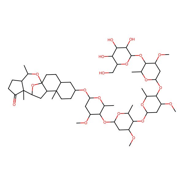 2D Structure of 6-[4-Methoxy-5-[4-methoxy-5-[4-methoxy-5-[4-methoxy-6-methyl-5-[3,4,5-trihydroxy-6-(hydroxymethyl)oxan-2-yl]oxyoxan-2-yl]oxy-6-methyloxan-2-yl]oxy-6-methyloxan-2-yl]oxy-6-methyloxan-2-yl]oxy-9,13,18-trimethyl-19,20-dioxapentacyclo[10.7.1.01,10.04,9.013,17]icosan-14-one