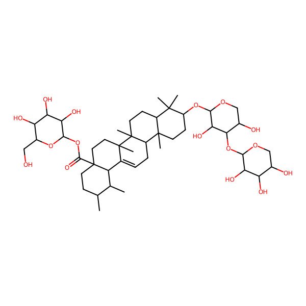 2D Structure of [(2S,3R,4S,5S,6R)-3,4,5-trihydroxy-6-(hydroxymethyl)oxan-2-yl] (1S,2R,4aS,6aR,6aS,6bR,8aR,10R,12aR,14bS)-10-[(2S,3R,4S,5S)-3,5-dihydroxy-4-[(2S,3R,4S,5S)-3,4,5-trihydroxyoxan-2-yl]oxyoxan-2-yl]oxy-1,2,6a,6b,9,9,12a-heptamethyl-2,3,4,5,6,6a,7,8,8a,10,11,12,13,14b-tetradecahydro-1H-picene-4a-carboxylate