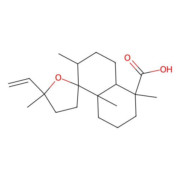 2D Structure of 5'-ethenyl-1,4a,5',6-tetramethylspiro[3,4,6,7,8,8a-hexahydro-2H-naphthalene-5,2'-oxolane]-1-carboxylic acid