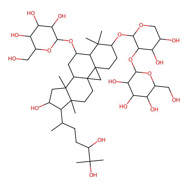 2D Structure of (2R,3R,4S,5S,6R)-2-[[(1S,3R,6S,8S,9S,11R,12S,14S,15S,16R)-15-[(2R,5S)-5,6-dihydroxy-6-methylheptan-2-yl]-6-[(2S,3R,4S,5R)-4,5-dihydroxy-3-[(2R,3R,4S,5S,6R)-3,4,5-trihydroxy-6-(hydroxymethyl)oxan-2-yl]oxyoxan-2-yl]oxy-14-hydroxy-7,7,12,16-tetramethyl-9-pentacyclo[9.7.0.01,3.03,8.012,16]octadecanyl]oxy]-6-(hydroxymethyl)oxane-3,4,5-triol