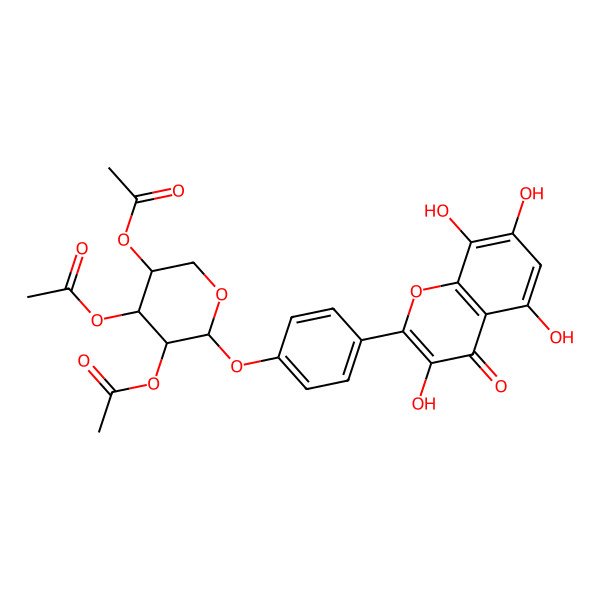 2D Structure of [(3R,4S,5R,6S)-4,5-diacetyloxy-6-[4-(3,5,7,8-tetrahydroxy-4-oxochromen-2-yl)phenoxy]oxan-3-yl] acetate