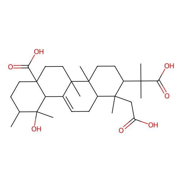 2D Structure of (1R,2S,4aR,4bS,6aS,9R,10R,10aS,12aS)-1-(carboxymethyl)-2-(2-carboxypropan-2-yl)-10-hydroxy-1,4a,4b,9,10-pentamethyl-3,4,5,6,7,8,9,10a,12,12a-decahydro-2H-chrysene-6a-carboxylic acid