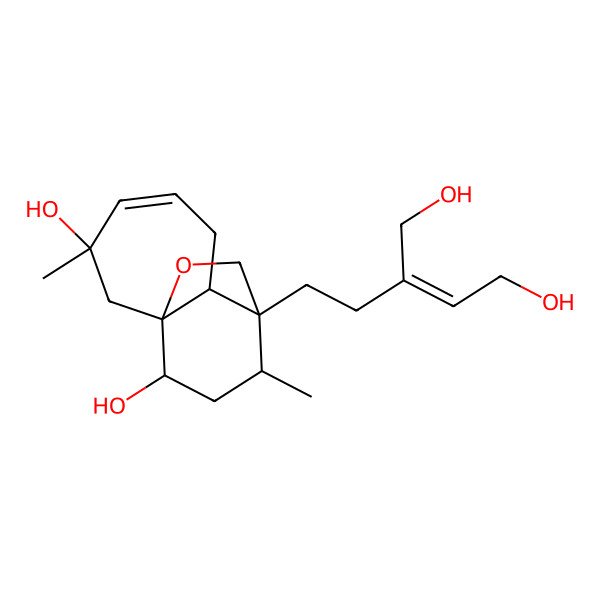 2D Structure of (1R,3R,7R,8R,9R,11S)-8-[(Z)-5-hydroxy-3-(hydroxymethyl)pent-3-enyl]-3,9-dimethyl-12-oxatricyclo[6.3.2.01,7]tridec-4-ene-3,11-diol