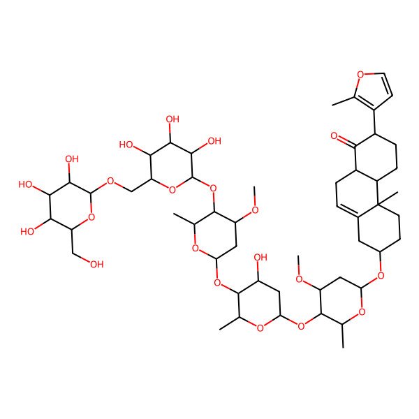 2D Structure of 7-[5-[4-Hydroxy-5-[4-methoxy-6-methyl-5-[3,4,5-trihydroxy-6-[[3,4,5-trihydroxy-6-(hydroxymethyl)oxan-2-yl]oxymethyl]oxan-2-yl]oxyoxan-2-yl]oxy-6-methyloxan-2-yl]oxy-4-methoxy-6-methyloxan-2-yl]oxy-4b-methyl-2-(2-methylfuran-3-yl)-2,3,4,4a,5,6,7,8,10,10a-decahydrophenanthren-1-one