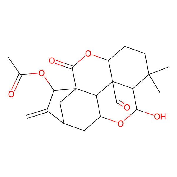 2D Structure of [(1S,2R,4S,6S,8S,9R,13S,16S,17R)-17-formyl-8-hydroxy-10,10-dimethyl-3-methylidene-15-oxo-7,14-dioxapentacyclo[7.6.2.11,4.06,16.013,17]octadecan-2-yl] acetate