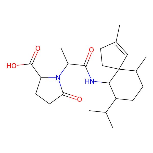 2D Structure of 1-[1-[(3,6-Dimethyl-9-propan-2-ylspiro[4.5]dec-3-en-10-yl)amino]-1-oxopropan-2-yl]-5-oxopyrrolidine-2-carboxylic acid