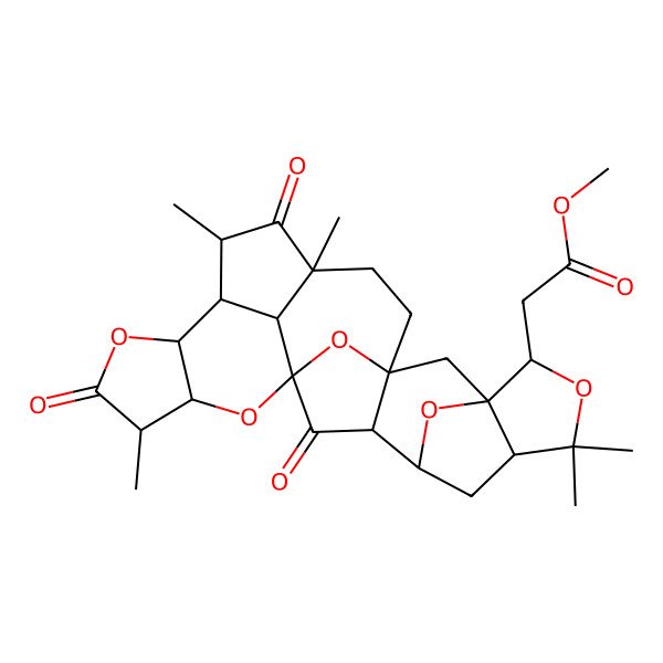 2D Structure of Methyl 2-(4,9,11,19,19-pentamethyl-5,10,24-trioxo-2,6,18,25,26-pentaoxaoctacyclo[12.10.1.11,8.116,22.03,7.014,23.016,20.011,27]heptacosan-17-yl)acetate