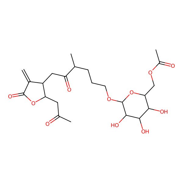 2D Structure of [(2R,3S,4S,5R,6R)-3,4,5-trihydroxy-6-[(4S)-4-methyl-6-[(2R,3R)-4-methylidene-5-oxo-2-(2-oxopropyl)oxolan-3-yl]-5-oxohexoxy]oxan-2-yl]methyl acetate