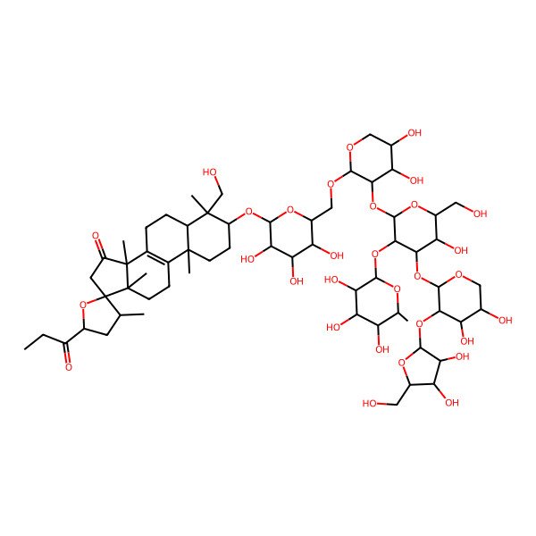 2D Structure of 3-[6-[[3-[4-[3-[3,4-dihydroxy-5-(hydroxymethyl)oxolan-2-yl]oxy-4,5-dihydroxyoxan-2-yl]oxy-5-hydroxy-6-(hydroxymethyl)-3-(3,4,5-trihydroxy-6-methyloxan-2-yl)oxyoxan-2-yl]oxy-4,5-dihydroxyoxan-2-yl]oxymethyl]-3,4,5-trihydroxyoxan-2-yl]oxy-4-(hydroxymethyl)-3',4,10,13,14-pentamethyl-5'-propanoylspiro[2,3,5,6,7,11,12,16-octahydro-1H-cyclopenta[a]phenanthrene-17,2'-oxolane]-15-one