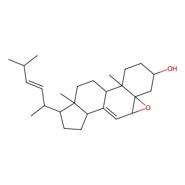 2D Structure of 2,16-Dimethyl-15-(5-methylhex-3-en-2-yl)-8-oxapentacyclo[9.7.0.02,7.07,9.012,16]octadec-10-en-5-ol