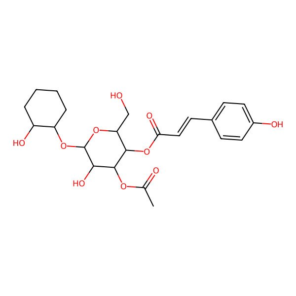 2D Structure of [(2R,3R,4R,5R,6R)-4-acetyloxy-5-hydroxy-6-[(1S,2S)-2-hydroxycyclohexyl]oxy-2-(hydroxymethyl)oxan-3-yl] (E)-3-(4-hydroxyphenyl)prop-2-enoate