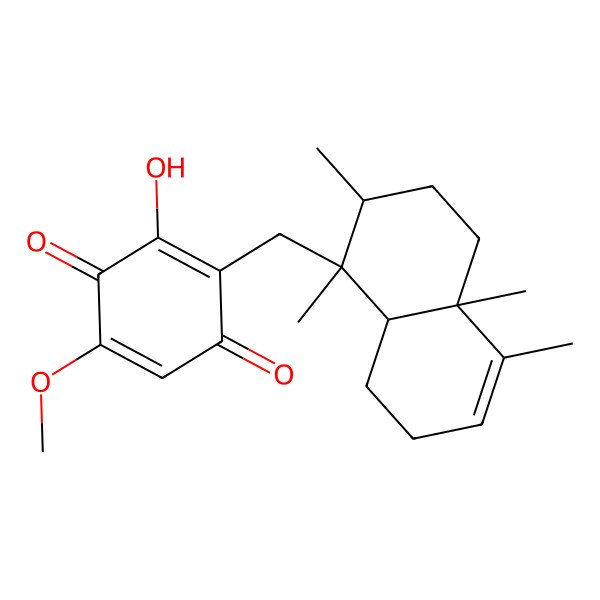 2D Structure of 2-[[(1R,2S,4aR,8aS)-1,2,4a,5-tetramethyl-2,3,4,7,8,8a-hexahydronaphthalen-1-yl]methyl]-3-hydroxy-5-methoxycyclohexa-2,5-diene-1,4-dione