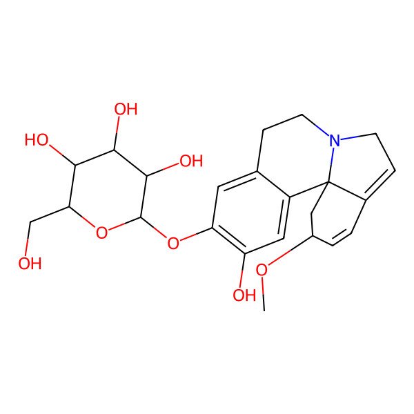 2D Structure of 2-[(12-hydroxy-2-methoxy-2,6,8,9-tetrahydro-1H-indolo[7a,1-a]isoquinolin-11-yl)oxy]-6-(hydroxymethyl)oxane-3,4,5-triol