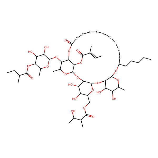2D Structure of [(1S,3R,4S,5S,6R,8S,10R,11S,12R,13R,15R,17R,29R,30S,31S,33R)-30-[(2S,3R,4R,5S,6R)-3,4-dihydroxy-6-methyl-5-[(2S)-2-methylbutanoyl]oxyoxan-2-yl]oxy-4,5,11,12-tetrahydroxy-13,31-dimethyl-33-[(E)-2-methylbut-2-enoyl]oxy-27-oxo-17-pentyl-2,7,9,14,16,28,32-heptaoxatetracyclo[27.3.1.03,8.010,15]tritriacontan-6-yl]methyl (2S,3S)-3-hydroxy-2-methylbutanoate