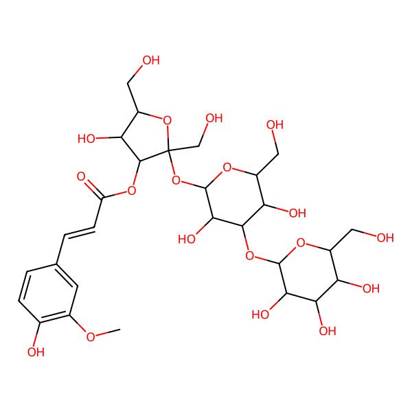 2D Structure of [(2S,3S,4R,5R)-2-[(2R,3R,4S,5R,6R)-3,5-dihydroxy-6-(hydroxymethyl)-4-[(2S,3R,4S,5S,6R)-3,4,5-trihydroxy-6-(hydroxymethyl)oxan-2-yl]oxyoxan-2-yl]oxy-4-hydroxy-2,5-bis(hydroxymethyl)oxolan-3-yl] (E)-3-(4-hydroxy-3-methoxyphenyl)prop-2-enoate