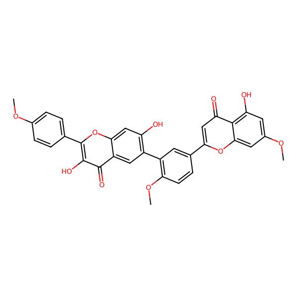 2D Structure of 3,7-Dihydroxy-6-[5-(5-hydroxy-7-methoxy-4-oxochromen-2-yl)-2-methoxyphenyl]-2-(4-methoxyphenyl)chromen-4-one