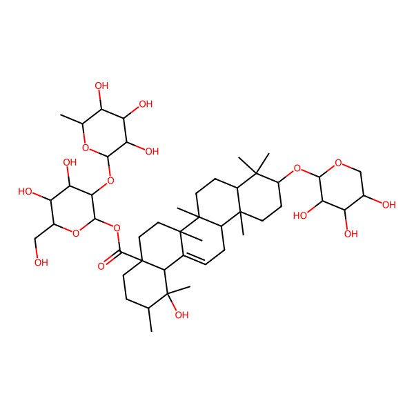 2D Structure of [4,5-Dihydroxy-6-(hydroxymethyl)-3-(3,4,5-trihydroxy-6-methyloxan-2-yl)oxyoxan-2-yl] 1-hydroxy-1,2,6a,6b,9,9,12a-heptamethyl-10-(3,4,5-trihydroxyoxan-2-yl)oxy-2,3,4,5,6,6a,7,8,8a,10,11,12,13,14b-tetradecahydropicene-4a-carboxylate