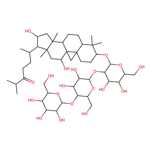 2D Structure of (6R)-6-[(1R,3R,6S,8S,11S,12S,14S,15R,16R,18R)-6-[(2R,3R,4S,5S,6R)-3-[(2S,3R,4R,5S,6R)-3,4-dihydroxy-6-(hydroxymethyl)-5-[(2S,3R,4S,5S,6R)-3,4,5-trihydroxy-6-(hydroxymethyl)oxan-2-yl]oxyoxan-2-yl]oxy-4,5-dihydroxy-6-(hydroxymethyl)oxan-2-yl]oxy-14,18-dihydroxy-7,7,12,16-tetramethyl-15-pentacyclo[9.7.0.01,3.03,8.012,16]octadecanyl]-2-methylheptan-3-one