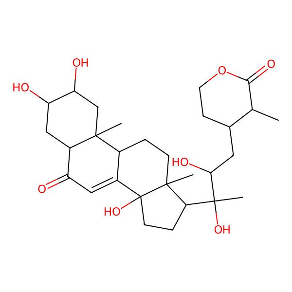 2D Structure of 4-[2,3-dihydroxy-3-(2,3,14-trihydroxy-10,13-dimethyl-6-oxo-2,3,4,5,9,11,12,15,16,17-decahydro-1H-cyclopenta[a]phenanthren-17-yl)butyl]-3-methyloxan-2-one