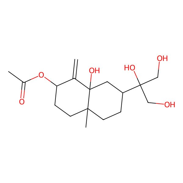 2D Structure of [8a-hydroxy-4a-methyl-1-methylidene-7-(1,2,3-trihydroxypropan-2-yl)-3,4,5,6,7,8-hexahydro-2H-naphthalen-2-yl] acetate