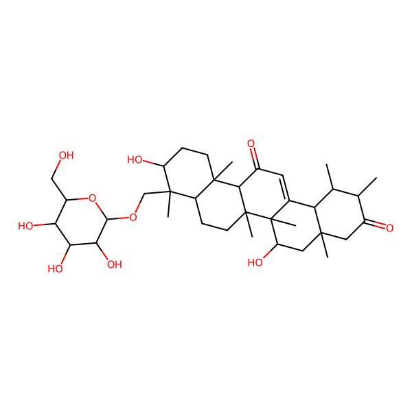 2D Structure of 6,10-dihydroxy-1,2,4a,6a,6b,9,12a-heptamethyl-9-[[3,4,5-trihydroxy-6-(hydroxymethyl)oxan-2-yl]oxymethyl]-2,4,5,6,6a,7,8,8a,10,11,12,14b-dodecahydro-1H-picene-3,13-dione