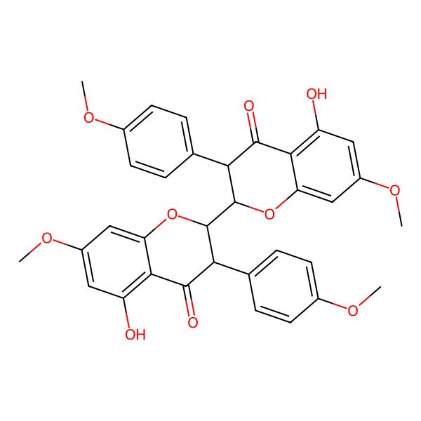 2D Structure of 5-Hydroxy-2-[5-hydroxy-7-methoxy-3-(4-methoxyphenyl)-4-oxo-2,3-dihydrochromen-2-yl]-7-methoxy-3-(4-methoxyphenyl)-2,3-dihydrochromen-4-one