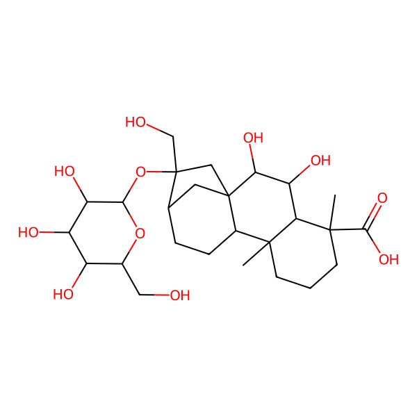 2D Structure of (1R,2R,3S,4S,5R,9S,10S,13R,14R)-2,3-dihydroxy-14-(hydroxymethyl)-5,9-dimethyl-14-[(2S,3R,4S,5S,6R)-3,4,5-trihydroxy-6-(hydroxymethyl)oxan-2-yl]oxytetracyclo[11.2.1.01,10.04,9]hexadecane-5-carboxylic acid