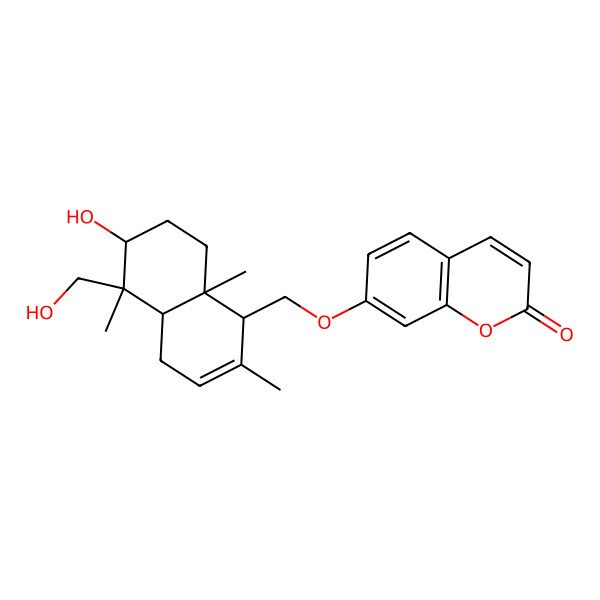 2D Structure of 7-[[(1S,4aR,5S,6S,8aS)-6-hydroxy-5-(hydroxymethyl)-2,5,8a-trimethyl-1,4,4a,6,7,8-hexahydronaphthalen-1-yl]methoxy]chromen-2-one