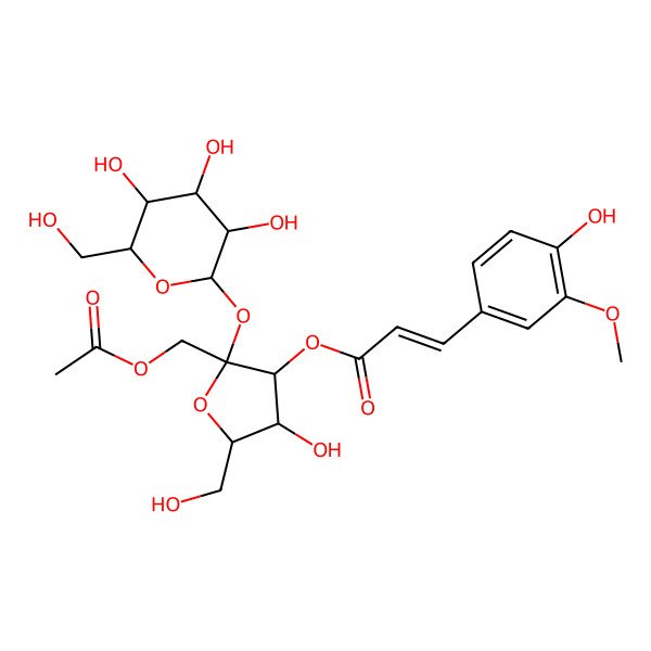 2D Structure of [2-(Acetyloxymethyl)-4-hydroxy-5-(hydroxymethyl)-2-[3,4,5-trihydroxy-6-(hydroxymethyl)oxan-2-yl]oxyoxolan-3-yl] 3-(4-hydroxy-3-methoxyphenyl)prop-2-enoate
