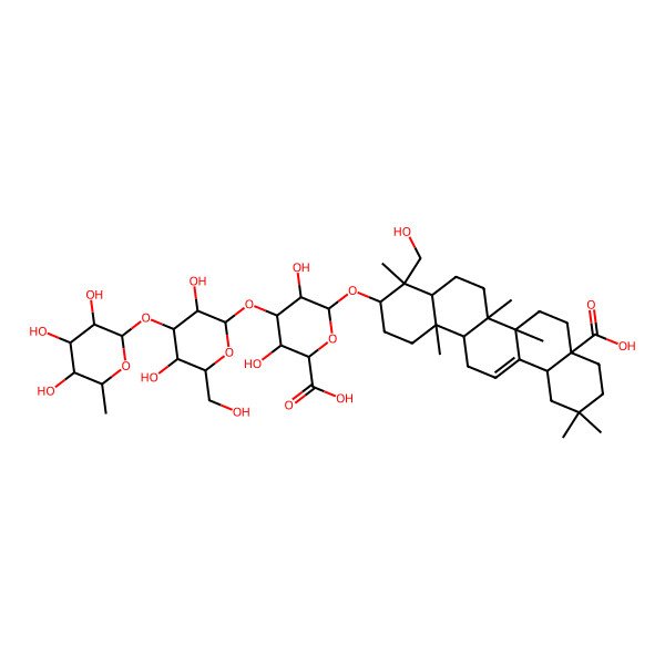 2D Structure of (2S,3S,4S,5R,6R)-6-[[(3S,4R,4aR,6aR,6bS,8aS,12aS,14aR,14bR)-8a-carboxy-4-(hydroxymethyl)-4,6a,6b,11,11,14b-hexamethyl-1,2,3,4a,5,6,7,8,9,10,12,12a,14,14a-tetradecahydropicen-3-yl]oxy]-4-[(2S,3R,4S,5S,6R)-3,5-dihydroxy-6-(hydroxymethyl)-4-[(2S,3R,4R,5R,6S)-3,4,5-trihydroxy-6-methyloxan-2-yl]oxyoxan-2-yl]oxy-3,5-dihydroxyoxane-2-carboxylic acid