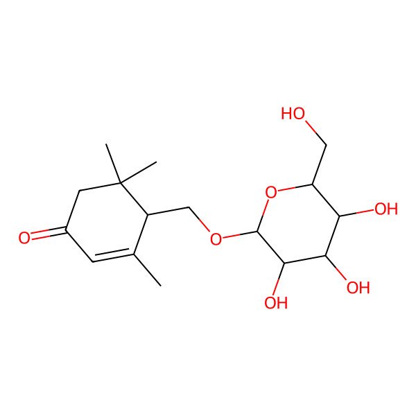 2D Structure of (4R)-3,5,5-trimethyl-4-[[(2R,3R,4S,5R,6R)-3,4,5-trihydroxy-6-(hydroxymethyl)oxan-2-yl]oxymethyl]cyclohex-2-en-1-one