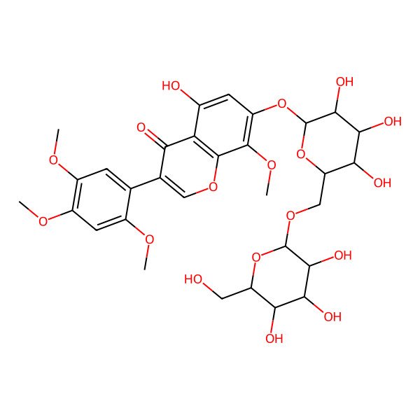 2D Structure of 5-hydroxy-8-methoxy-7-[(2S,3R,4S,5S,6R)-3,4,5-trihydroxy-6-[[(2R,3R,4S,5S,6R)-3,4,5-trihydroxy-6-(hydroxymethyl)oxan-2-yl]oxymethyl]oxan-2-yl]oxy-3-(2,4,5-trimethoxyphenyl)chromen-4-one