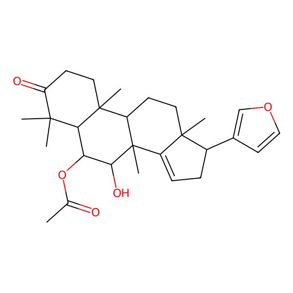 2D Structure of [(5R,6R,7S,8R,9R,10R,13S,17R)-17-(furan-3-yl)-7-hydroxy-4,4,8,10,13-pentamethyl-3-oxo-1,2,5,6,7,9,11,12,16,17-decahydrocyclopenta[a]phenanthren-6-yl] acetate