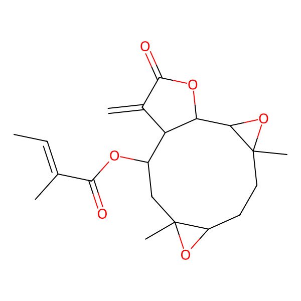 2D Structure of (4,9-Dimethyl-13-methylidene-14-oxo-3,8,15-trioxatetracyclo[10.3.0.02,4.07,9]pentadecan-11-yl) 2-methylbut-2-enoate