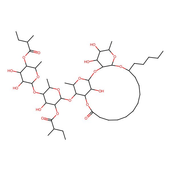 2D Structure of [4,5-Dihydroxy-6-[4-hydroxy-2-methyl-5-(2-methylbutanoyloxy)-6-[(4,5,26-trihydroxy-6,24-dimethyl-20-oxo-10-pentyl-2,7,9,21,25-pentaoxatricyclo[20.3.1.03,8]hexacosan-23-yl)oxy]oxan-3-yl]oxy-2-methyloxan-3-yl] 2-methylbutanoate