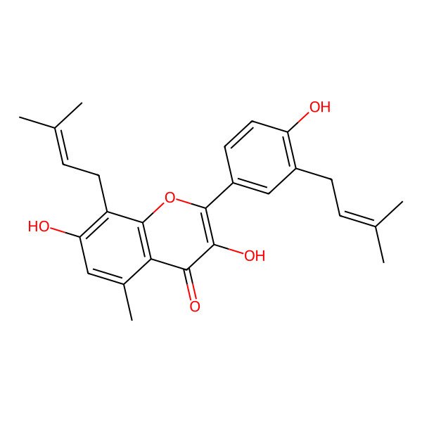 2D Structure of 3,7-Dihydroxy-2-[4-hydroxy-3-(3-methylbut-2-enyl)phenyl]-5-methyl-8-(3-methylbut-2-enyl)chromen-4-one