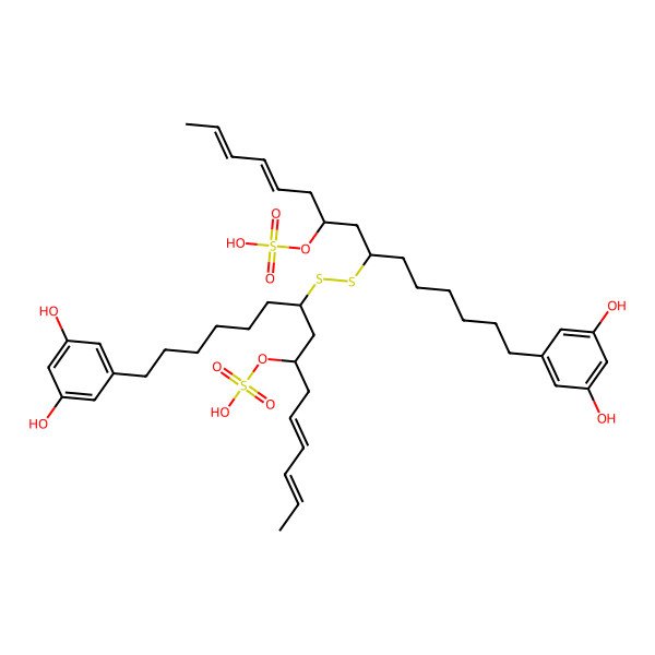 2D Structure of [(1S,3R)-9-(3,5-dihydroxyphenyl)-3-[[(1R,3R,5E,7E)-1-[6-(3,5-dihydroxyphenyl)hexyl]-3-sulfooxynona-5,7-dienyl]disulfanyl]-1-[(2E,4E)-hexa-2,4-dienyl]nonyl] hydrogen sulfate