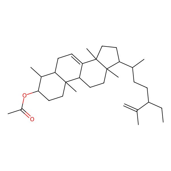 2D Structure of [(3S,4S,5S,9R,10S,13R,14R,17R)-17-[(2R,5R)-5-ethyl-6-methylhept-6-en-2-yl]-4,10,13,14-tetramethyl-1,2,3,4,5,6,9,11,12,15,16,17-dodecahydrocyclopenta[a]phenanthren-3-yl] acetate