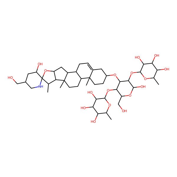 2D Structure of 2-[6-Hydroxy-4-[3'-hydroxy-5'-(hydroxymethyl)-7,9,13-trimethylspiro[5-oxapentacyclo[10.8.0.02,9.04,8.013,18]icos-18-ene-6,2'-piperidine]-16-yl]oxy-2-(hydroxymethyl)-5-(3,4,5-trihydroxy-6-methyloxan-2-yl)oxyoxan-3-yl]oxy-6-methyloxane-3,4,5-triol