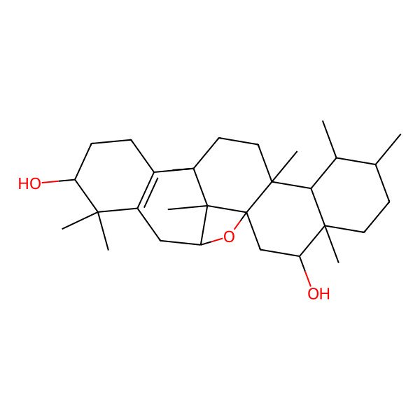 2D Structure of (1S,3R,4S,7R,8S,9R,10S,13S,17R,21R,23S)-4,7,8,10,13,18,18,23-octamethyl-22-oxahexacyclo[11.9.1.01,10.04,9.014,19.021,23]tricos-14(19)-ene-3,17-diol