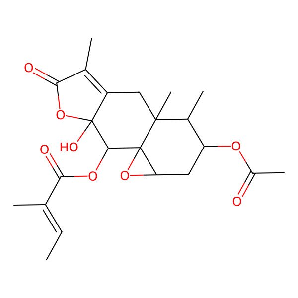 2D Structure of (11-Acetyloxy-3-hydroxy-6,9,10-trimethyl-5-oxo-4,14-dioxatetracyclo[7.5.0.01,13.03,7]tetradec-6-en-2-yl) 2-methylbut-2-enoate