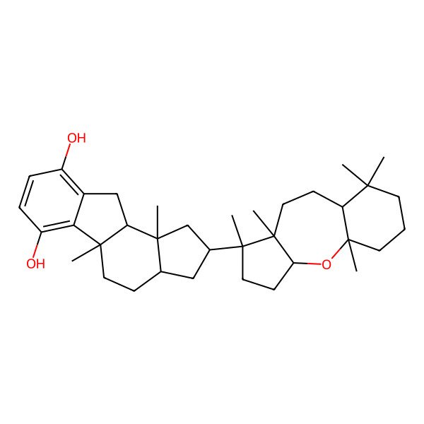 2D Structure of (9S,2R)-4-((1S,7S,6R)-1,6,7,11,11-Pentamethyl-2-oxatricyclo[8.4.0.0<3,7>]tetradec-6-yl)-2,9-dimethyltetracyclo[7.7.0.0<2,6>.0<10,15>]hexadeca-10,12,14-triene-11,14-diol