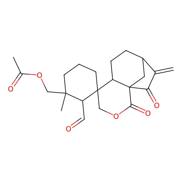 2D Structure of [(1R,1'R,2'R,5R,6R,9S)-2'-formyl-1'-methyl-10-methylidene-2,11-dioxospiro[3-oxatricyclo[7.2.1.01,6]dodecane-5,3'-cyclohexane]-1'-yl]methyl acetate