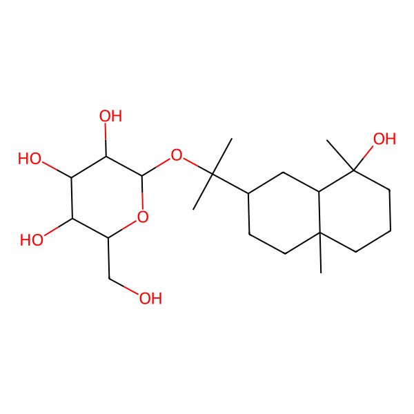 2D Structure of (2S,3R,4S,5S,6R)-2-[2-[(2S,4aS,8S,8aS)-8-hydroxy-4a,8-dimethyl-1,2,3,4,5,6,7,8a-octahydronaphthalen-2-yl]propan-2-yloxy]-6-(hydroxymethyl)oxane-3,4,5-triol