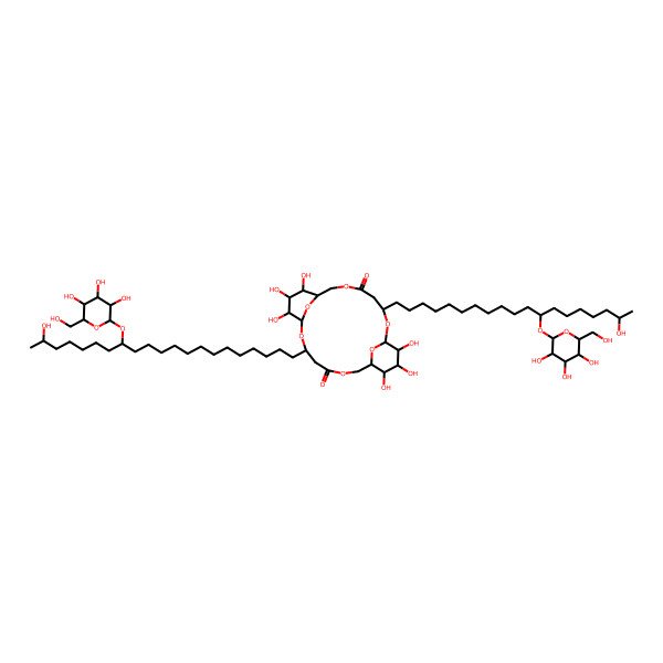 2D Structure of 9,10,11,20,21,22-Hexahydroxy-3-[20-hydroxy-14-[3,4,5-trihydroxy-6-(hydroxymethyl)oxan-2-yl]oxyhenicosyl]-14-[18-hydroxy-12-[3,4,5-trihydroxy-6-(hydroxymethyl)oxan-2-yl]oxynonadecyl]-2,6,13,17,23,24-hexaoxatricyclo[17.3.1.18,12]tetracosane-5,16-dione